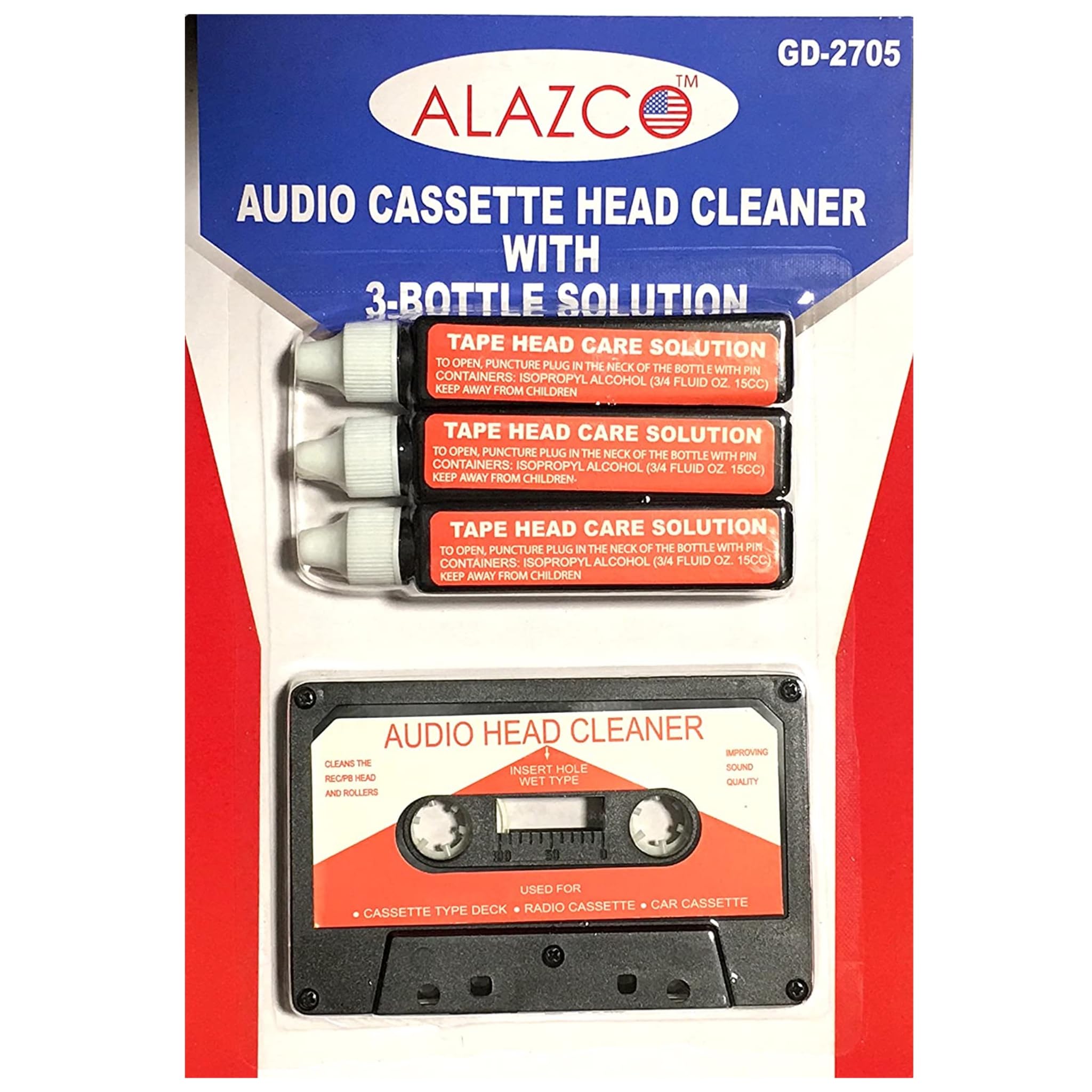 Audio Tape Cassette Head Cleaner w/ 3 Cleaning Fluids Care Wet